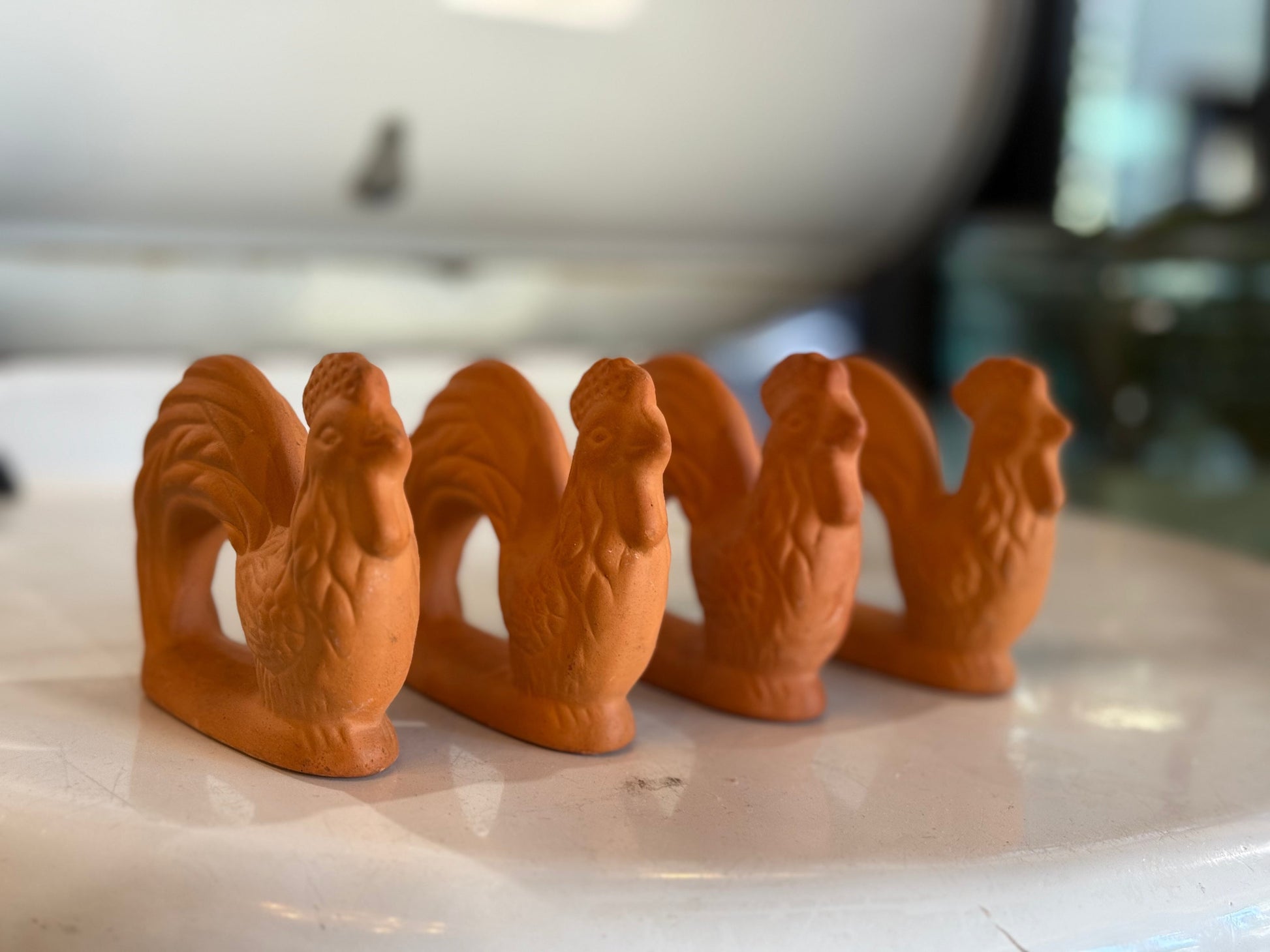 4 Terracotta Rooster Napkin Holders