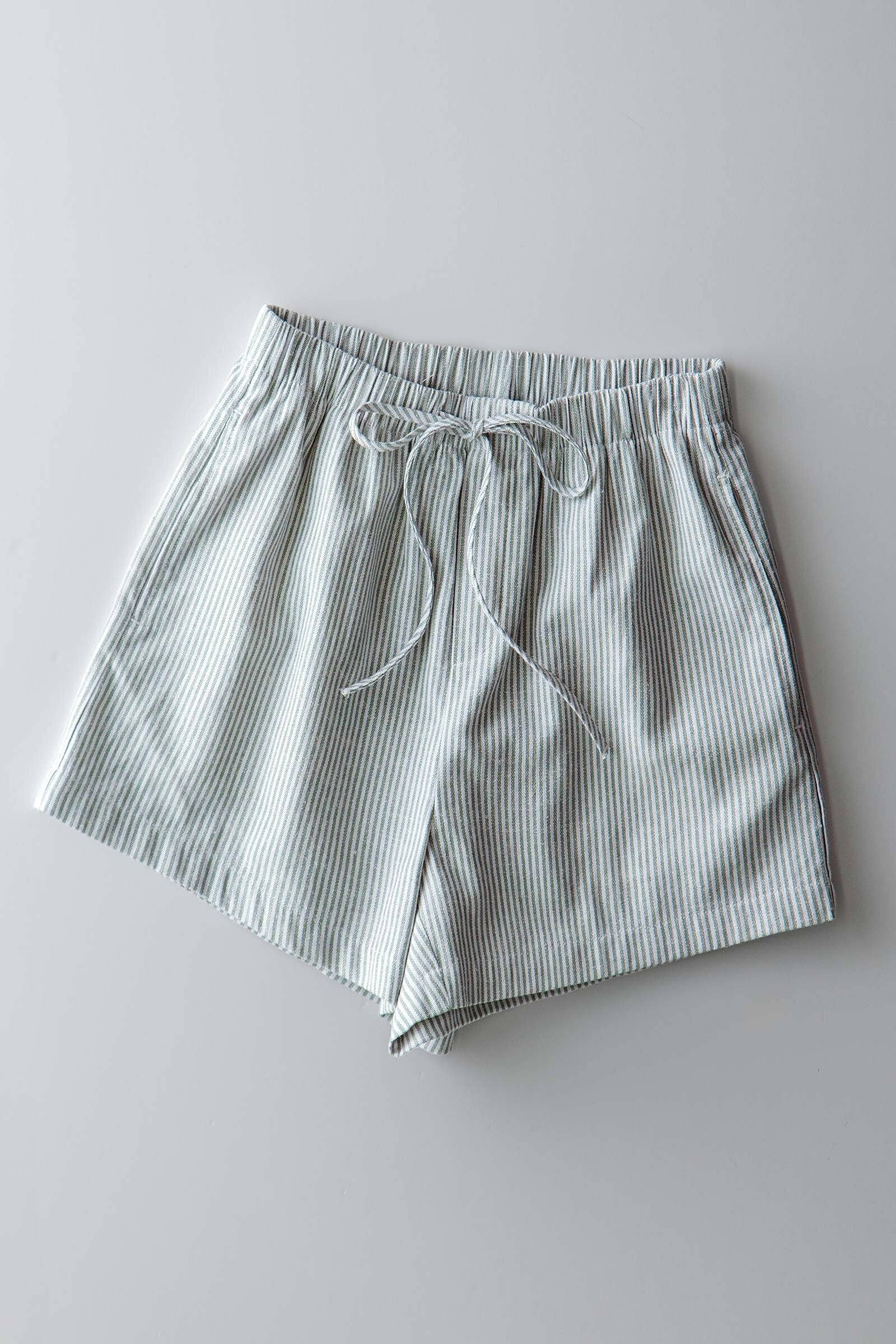 Breezy Striped Cotton-Blend Drawstring Shorts: KHAKI / S-2/M-2/L-2