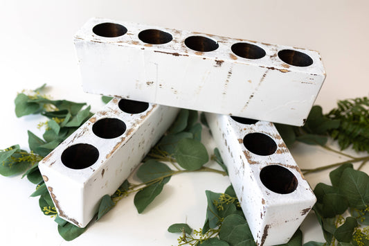 Spanish Oak Sugar Mold - 5 Hole Decorative Tabletop Object: White / 16x5x3.5