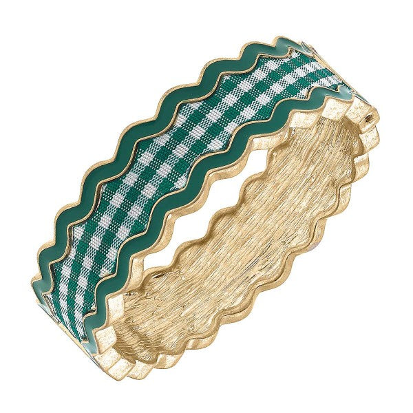 Green Gingham Print Hinged Bracelet Green