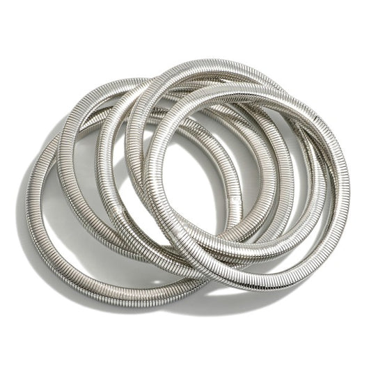 Set of Five Stretch Omega Chain Link Bracelet Silver