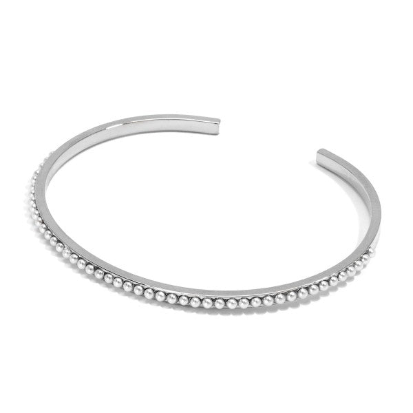 Metal Bangle Bracelet With Pearl Studded Details Silver