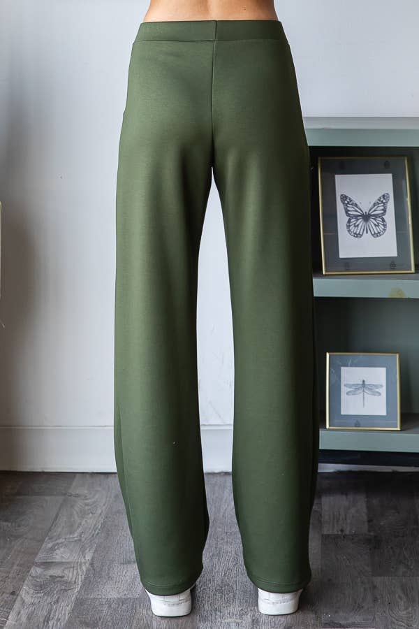 Solid Modal Tech Elastic Waist Pants with Pockets P5770: Olive