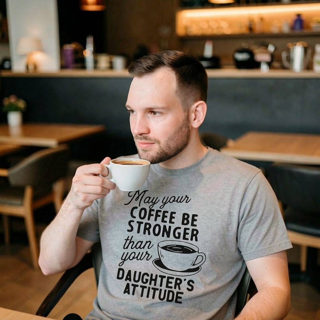 Coffee Stronger Than Your Daughter's Attitude Men's T Shirt: Light Heather Grey