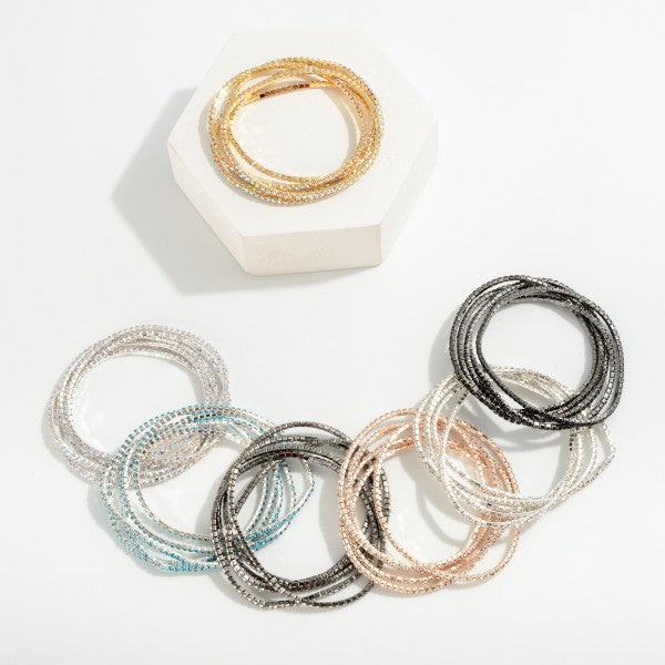 Set of Five Linked Rhinestone Stretch Bracelets