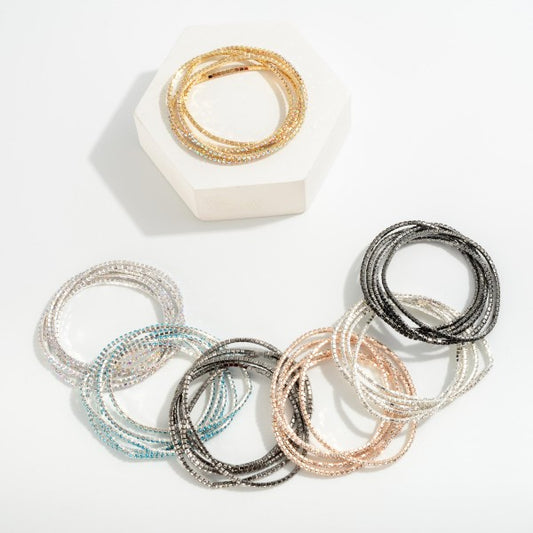 Set of Five Linked Rhinestone Stretch Bracelets