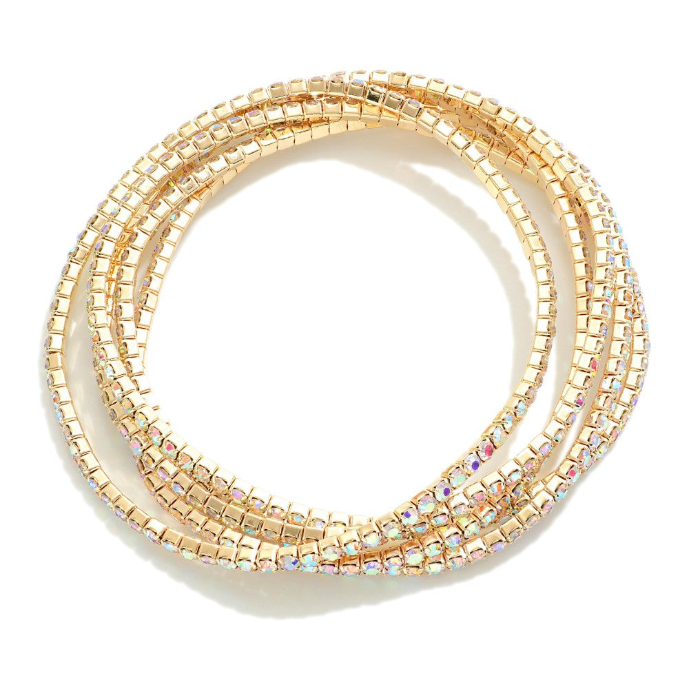 Set of Five Linked Rhinestone Stretch Bracelets Crystal
