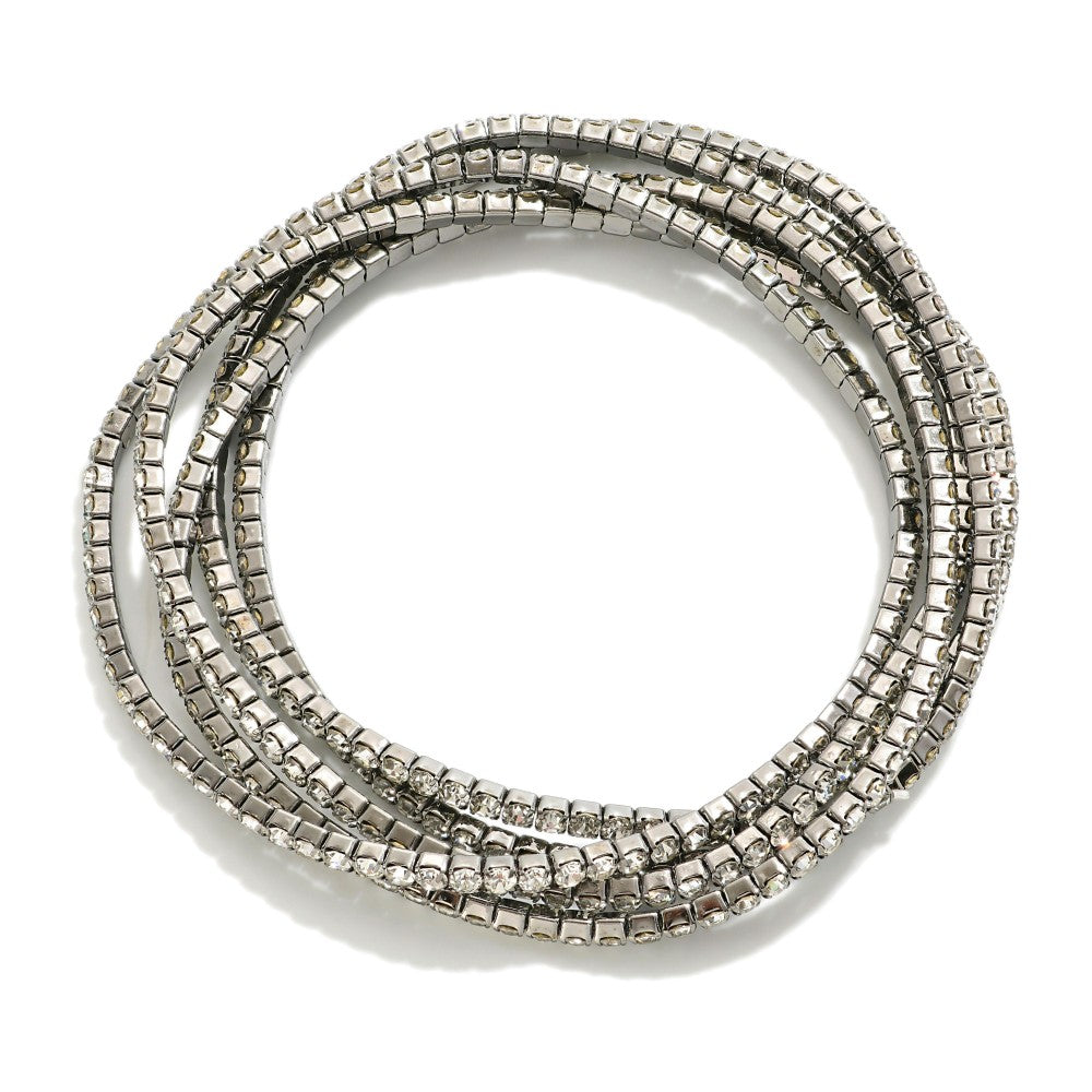 Set of Five Linked Rhinestone Stretch Bracelets Crystal