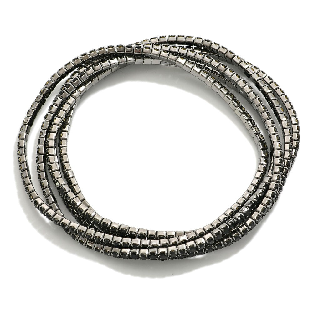 Set of Five Linked Rhinestone Stretch Bracelets Onyx