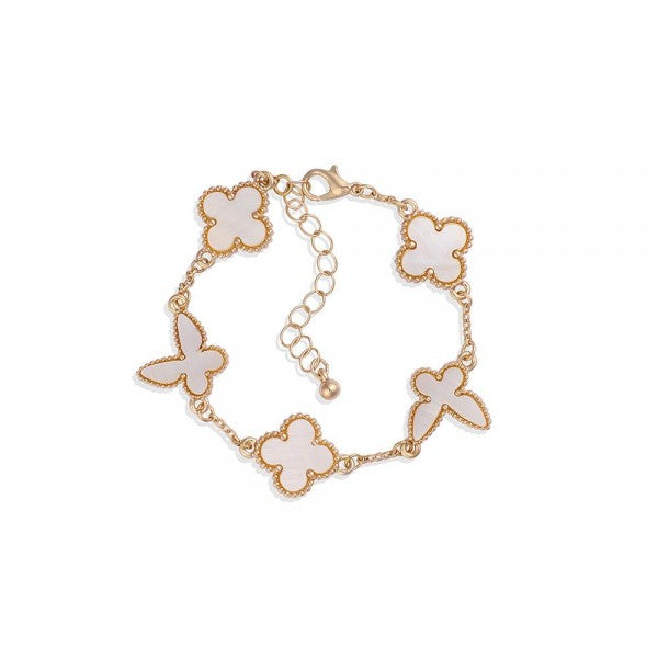 Linked Clover Bracelet Featuring Butterfly Cream