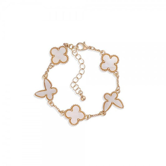 Linked Clover Bracelet Featuring Butterfly Cream