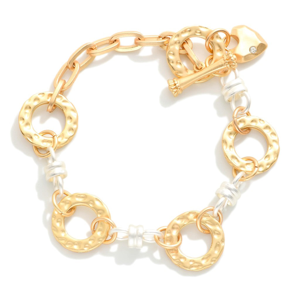 Two Tone Textured Matte Metal Hoop Chain Link Bracelet