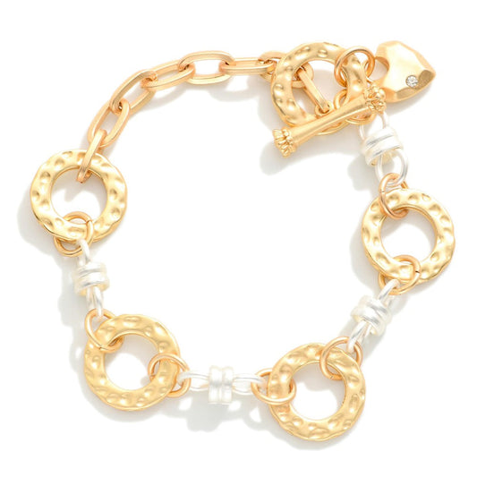 Two Tone Textured Matte Metal Hoop Chain Link Bracelet