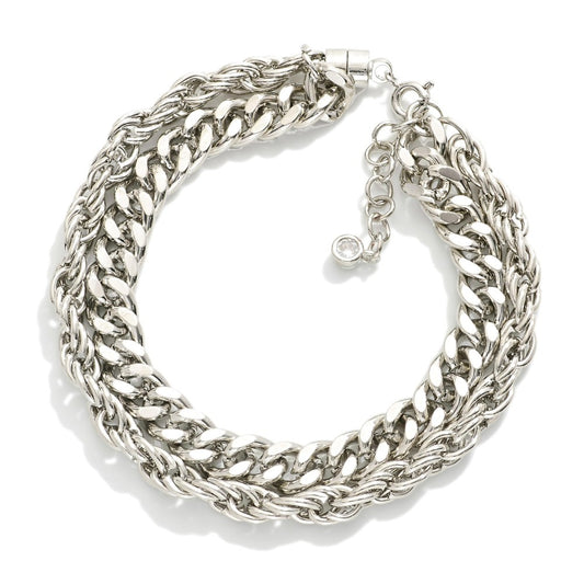 Magnetic Layered Chain Link Bracelet Silver