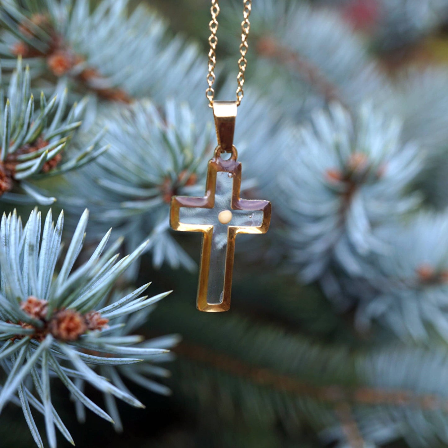 Cross Mustard Seed Necklace: Gold Filled / 18" chain
