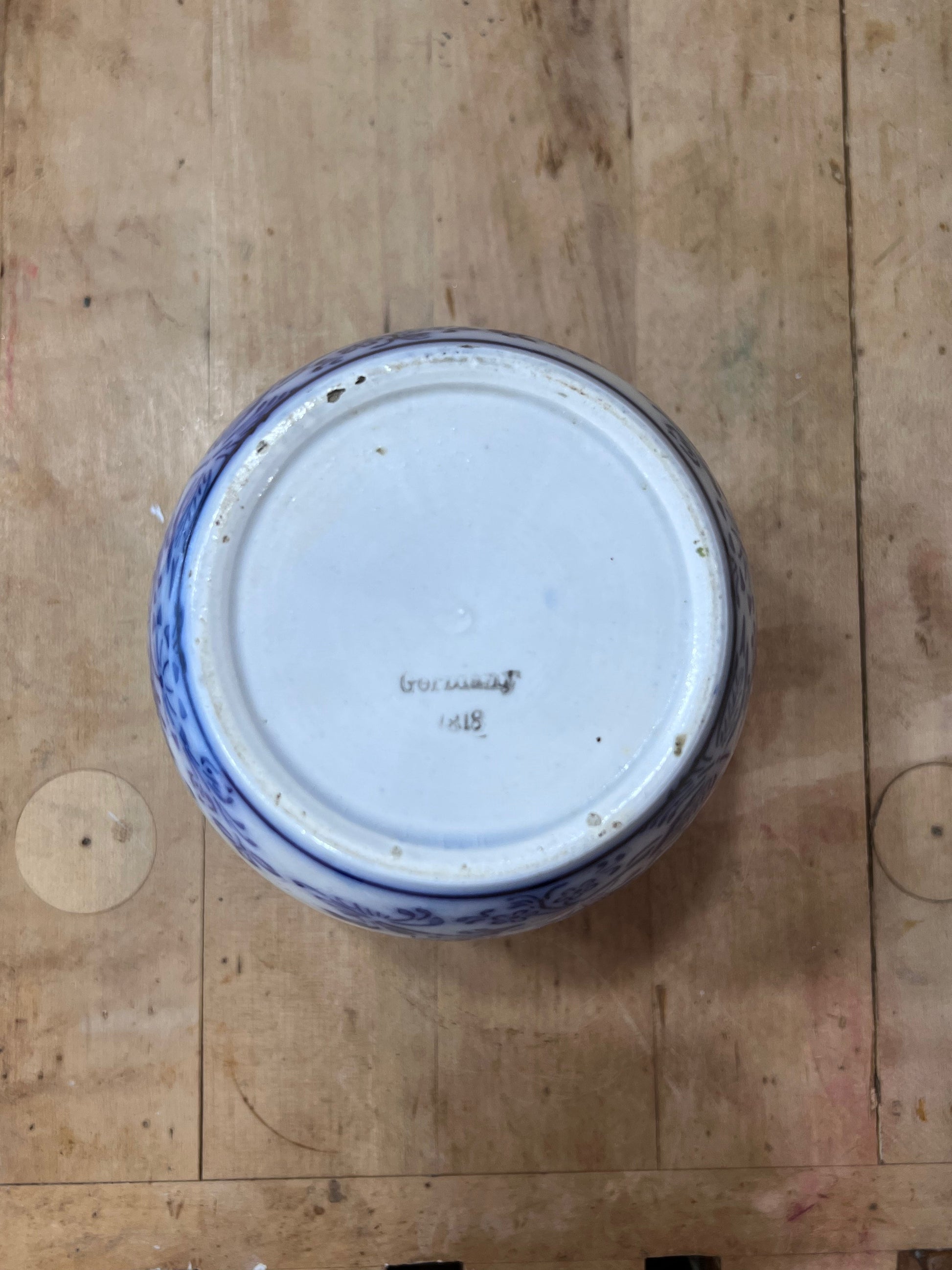 European Blue Floral Ceramic Barley Storage Jar Orlando Estate Auction
