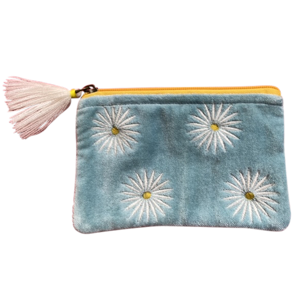Velvet Daisies on Aqua Coin Purse: Large