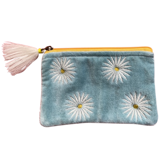 Velvet Daisies on Aqua Coin Purse: Large
