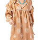 Long Sleeve Babydoll Dress: CAMEL
