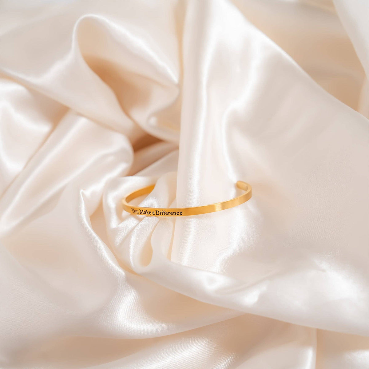 18K Gold PVD You Make a Difference Engraved Bangle Bracelet: Gold WJW