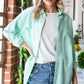 Mint Solid Frayed Hem Long Sleeve Button Down Shirt