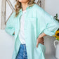 Mint Solid Frayed Hem Long Sleeve Button Down Shirt