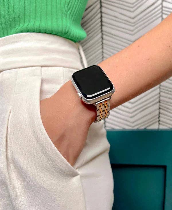 Rainey Skinny Stainless Steel Band for Apple Watch: Silver/Gold / Fits All Models Posh Tech