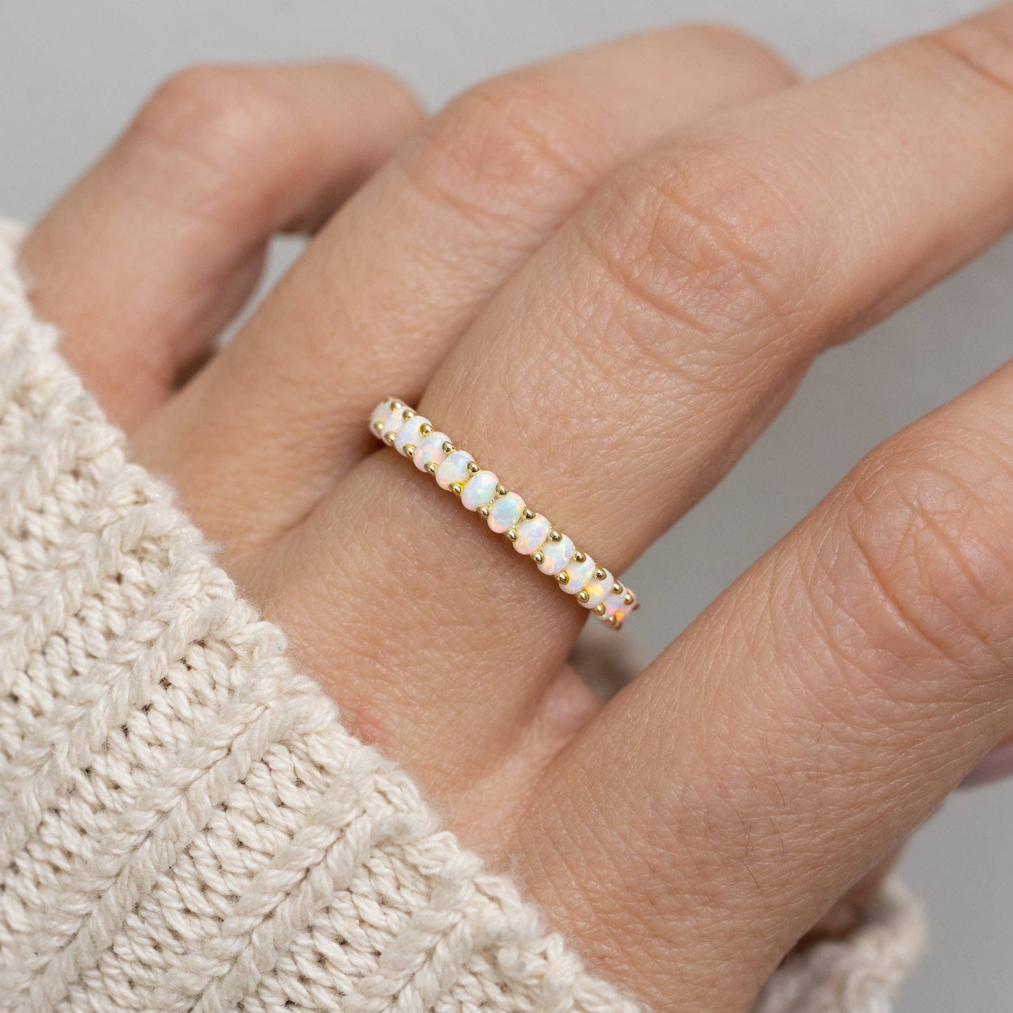 Opal Eternity Ring: Silver / 6