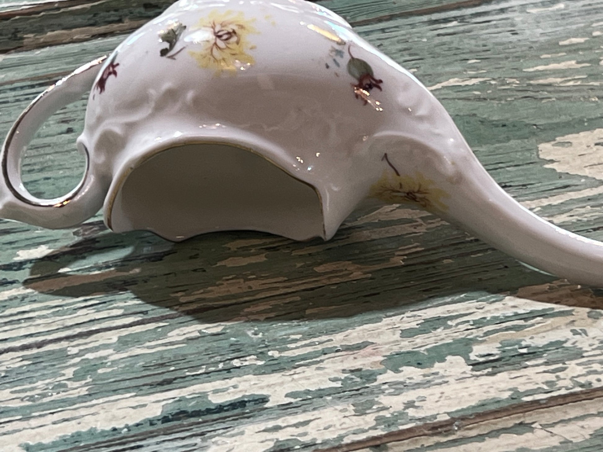 Antique Baby Invalid Feeder Cup Yellow Blue Green Florals Porcelain