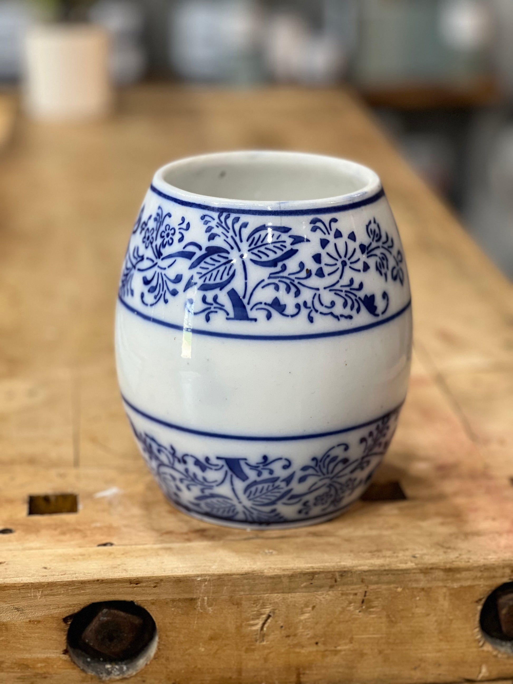 European Blue Floral Ceramic Barley Storage Jar Orlando Estate Auction