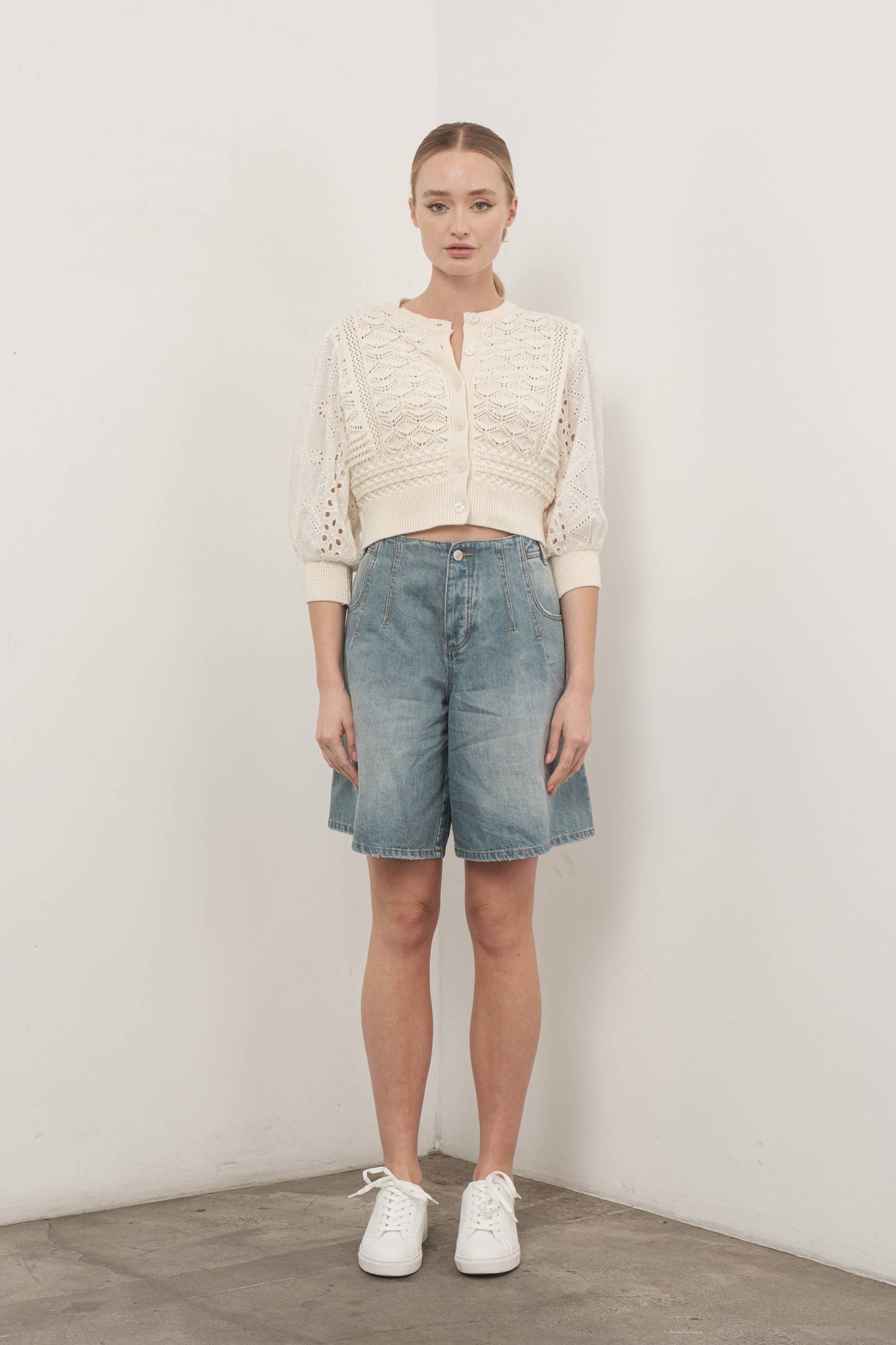 The Poppy 3/4 Sleeve Sweater in Cream Small