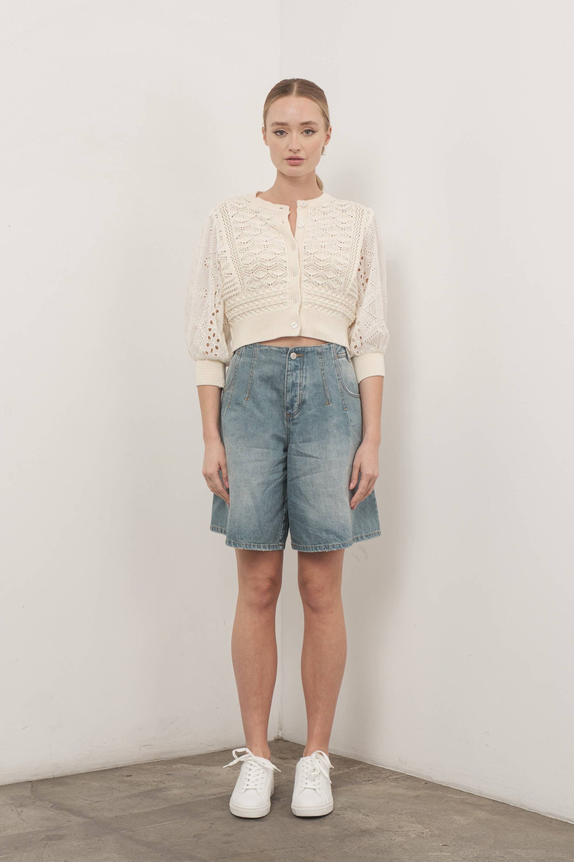 The Poppy 3/4 Sleeve Sweater in Cream Small