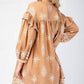 Long Sleeve Babydoll Dress: CAMEL
