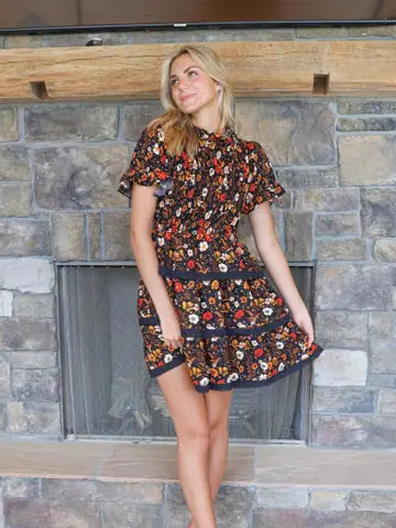 Simply Southern Vintage Floral Smocked Dress Black Floral L