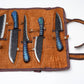 5-Piece Hand-Forged Kitchen Knife Set - Dragon Scale Carbon Steel - Blue Diamond wood Handles & Leather roll 