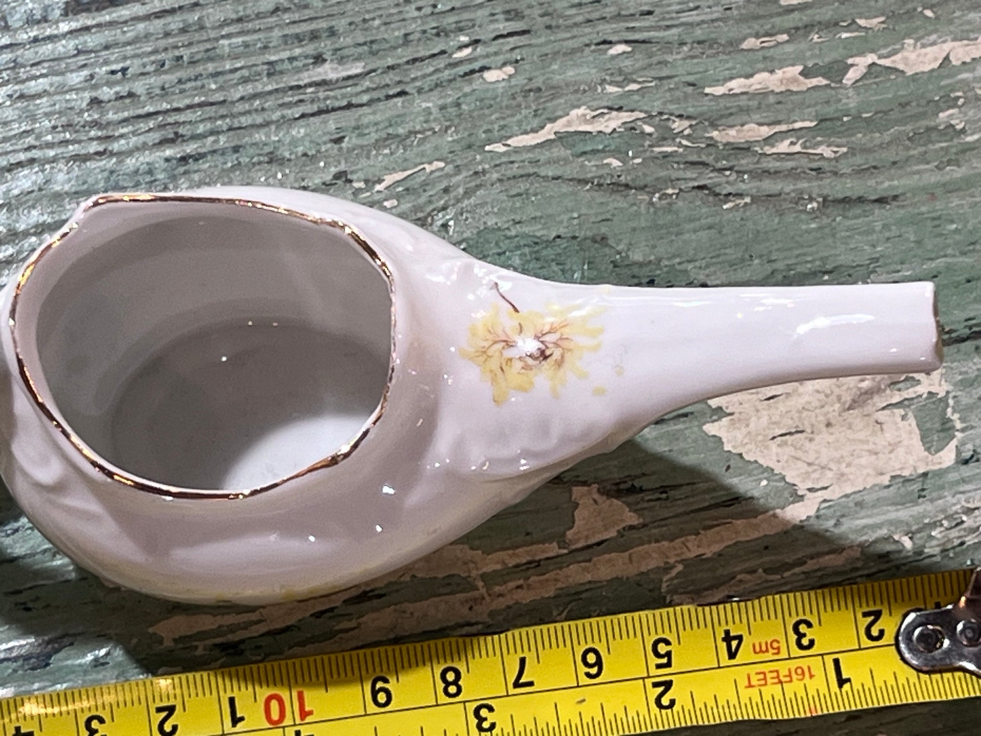 Antique Baby Invalid Feeder Cup Yellow Blue Green Florals Porcelain
