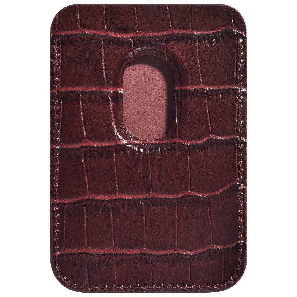 Croc Leather Magnetic Phone Wallet: Cherry Lacquer Posh Tech