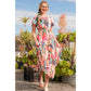 Abstract Printed Smocked Maxi Dress: FUCHSIA