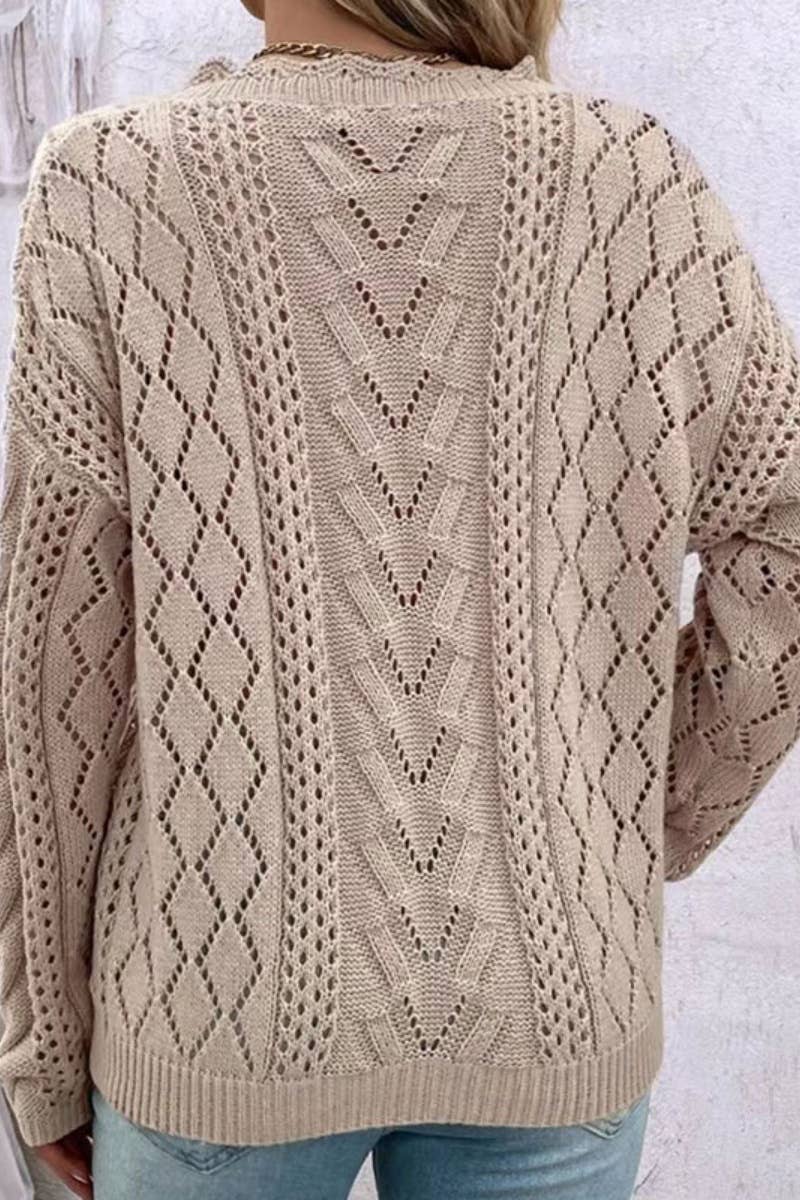 CUT-OUT V-NECK SWEATER WITH EVERYTHING: KHAKI / XL