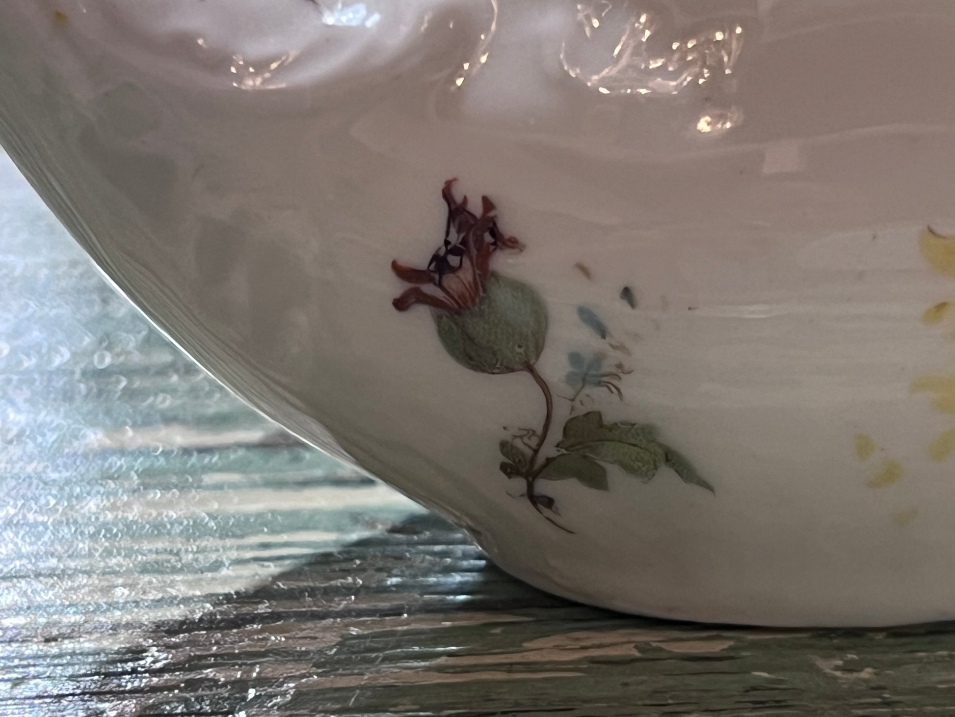 Antique Baby Invalid Feeder Cup Yellow Blue Green Florals Porcelain