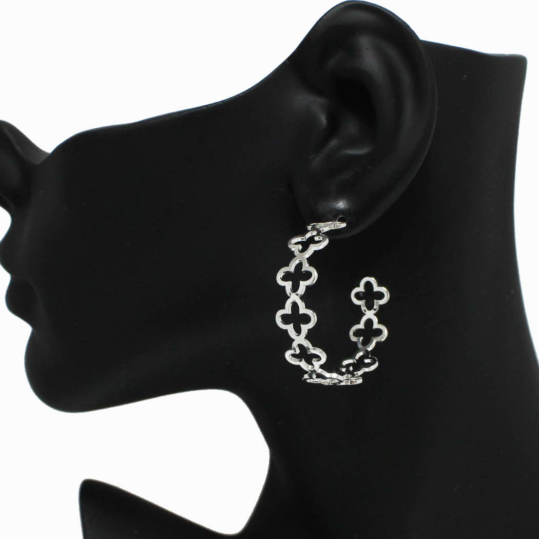 Thin Clover Cutout Hoop Earring: Silver / ONE SIZE