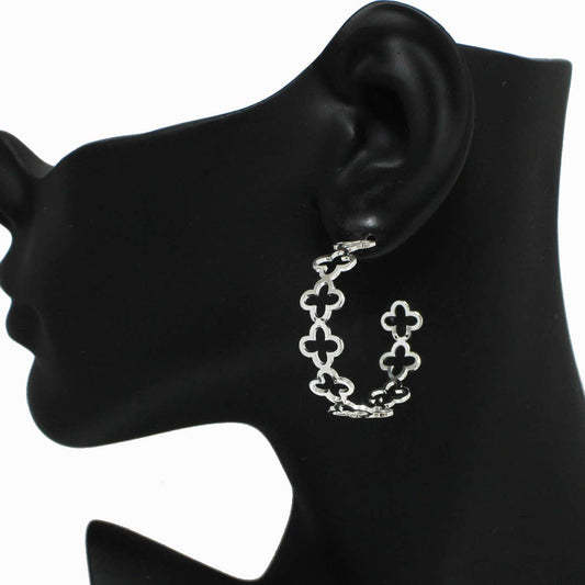 Thin Clover Cutout Hoop Earring: Silver / ONE SIZE