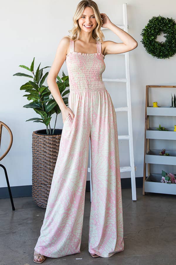 Casual Chic Smocked Cami Jumpsuit for Women: Blush/Lime