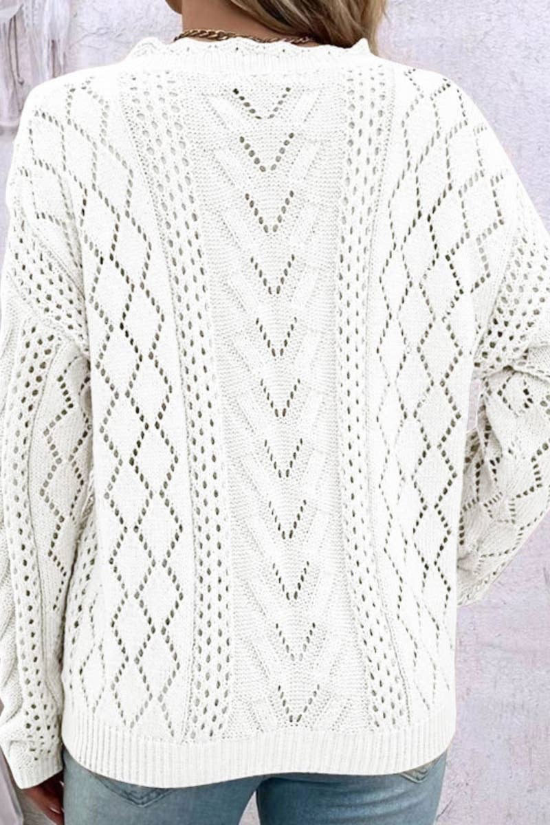 CUT-OUT V-NECK SWEATER WITH EVERYTHING: KHAKI / XL