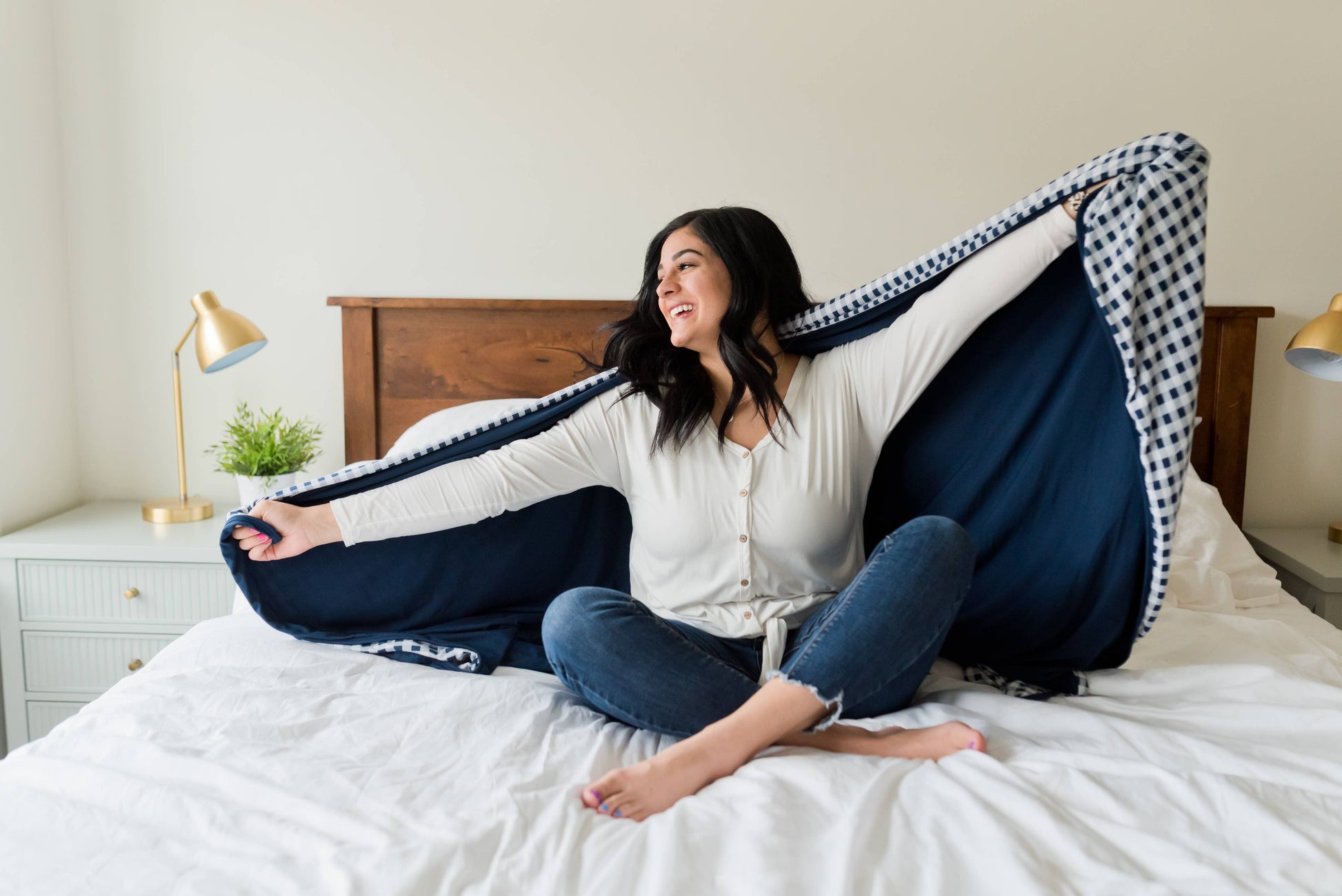 Gingham Adult Swaddle Blanket, Summer Picnic Blanket