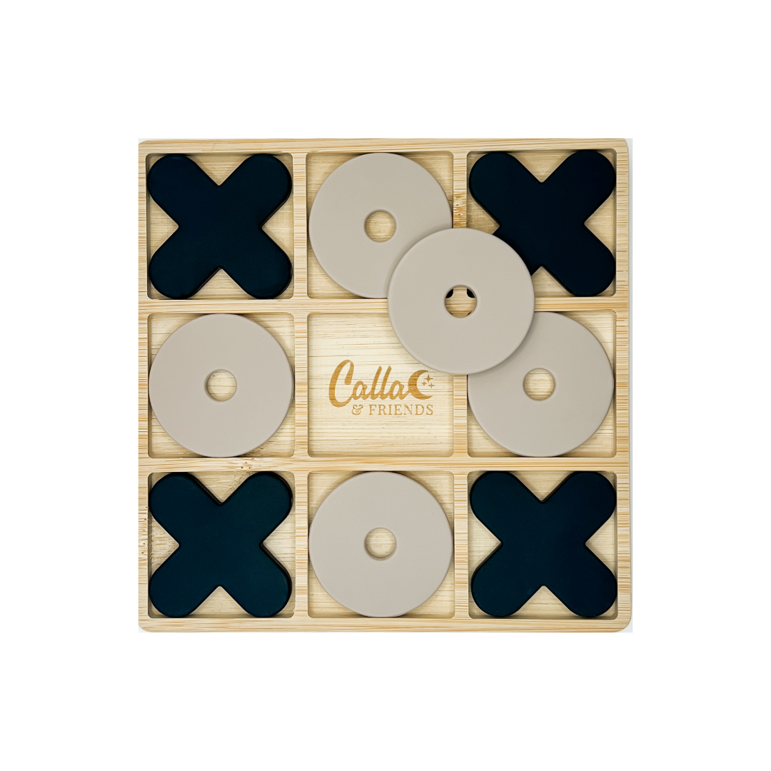 Silicone & Bamboo Tic Tac Toe: Black/Fawn