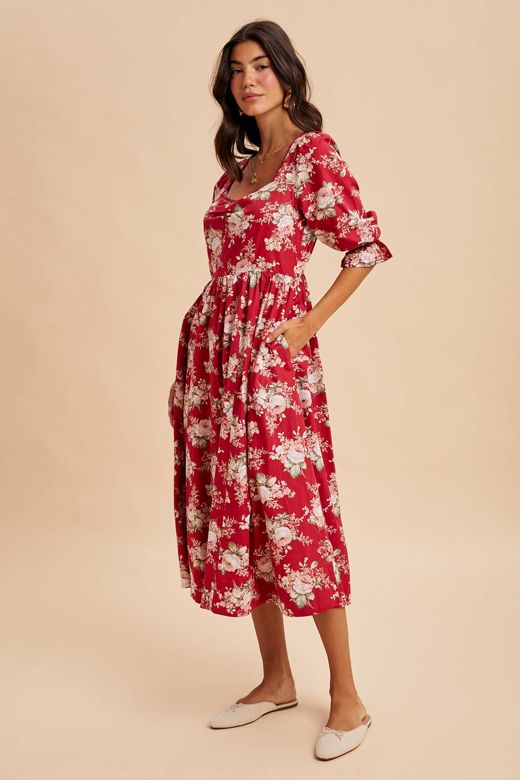 Winterberry Cotton Floral Midi Dress