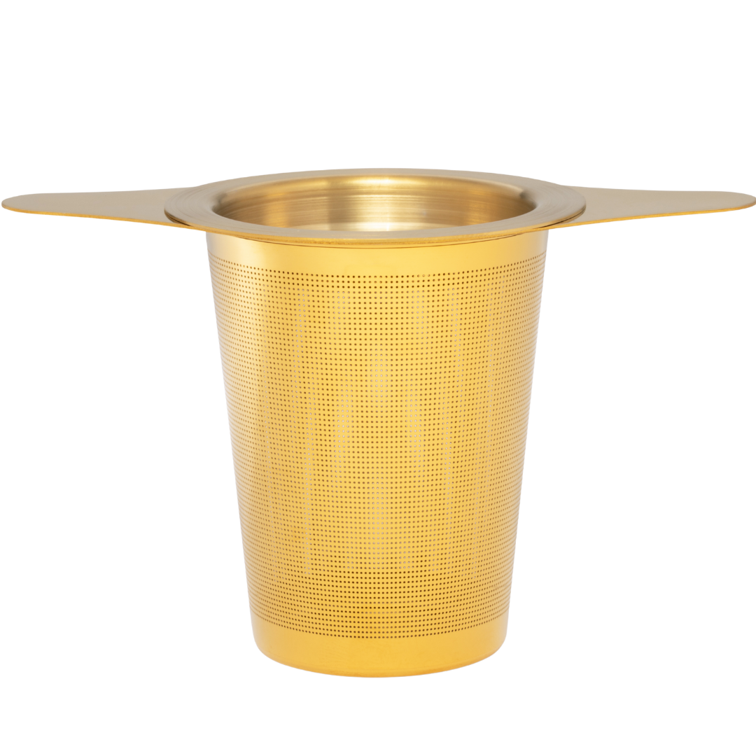 Extra Fine Gold Stainless Steel Large Mesh Tea Infuser w/Lid Roots And Leaves