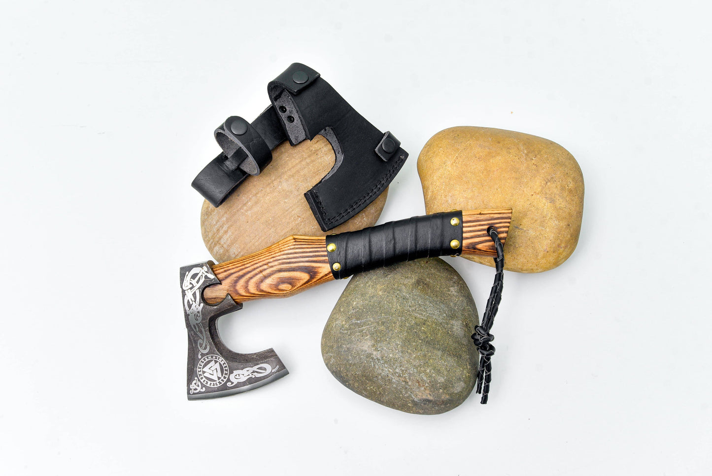 Small Bearded Axe | Hand-Forged Viking Axe with Wooden Handle & Leather Sheath | Camping, Bushcraft & Collectible Axe