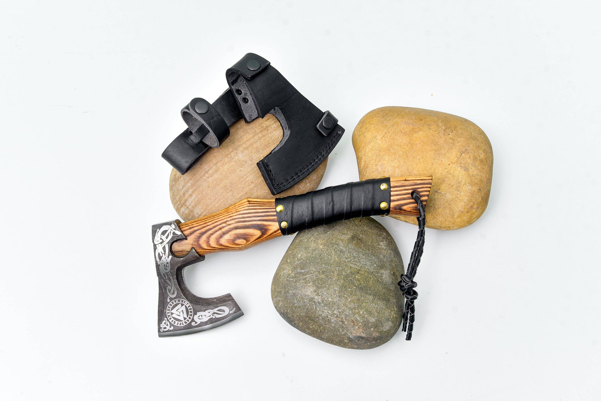 Small Bearded Axe | Hand-Forged Viking Axe with Wooden Handle & Leather Sheath | Camping, Bushcraft & Collectible Axe